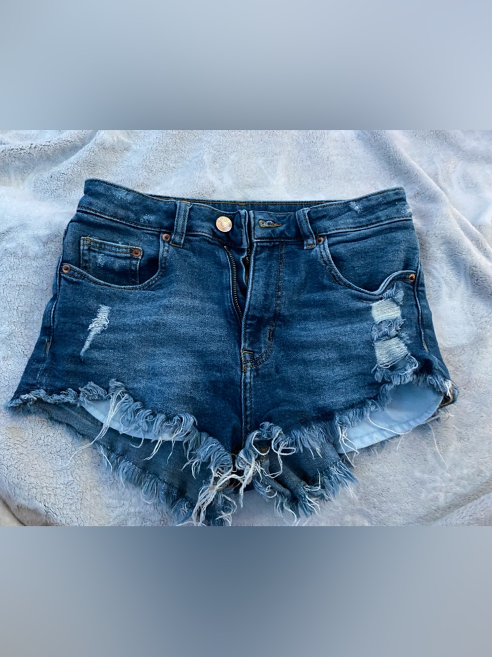 H&M Distressed Dark Blue Cutoff Denim Shorts